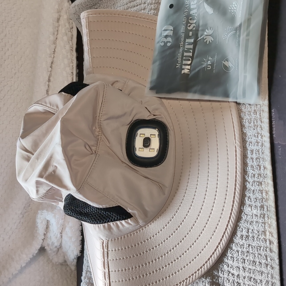 Beige Fishing Hat with LED Light - Picture 3 of 4